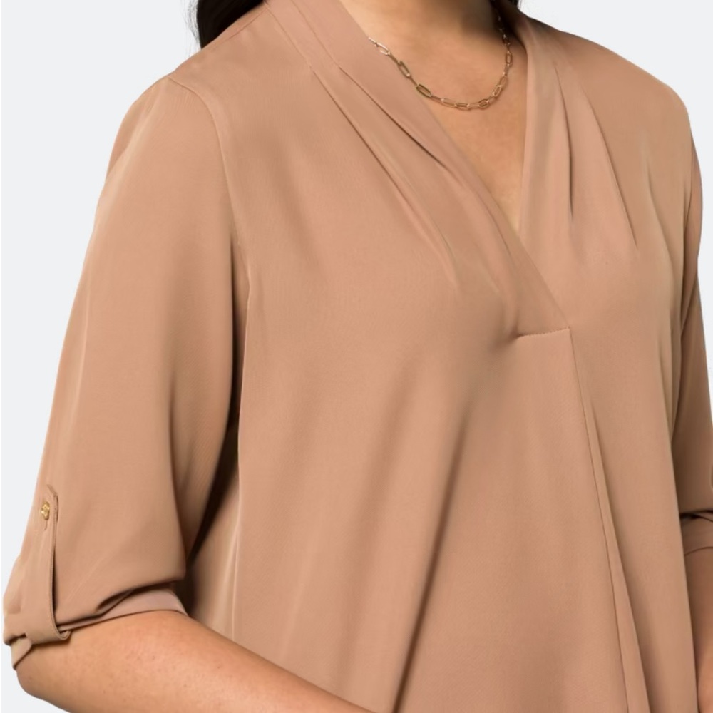 Calvin Klein V-Neck Rolled Sleeve Blouse - Picture 2 of 5